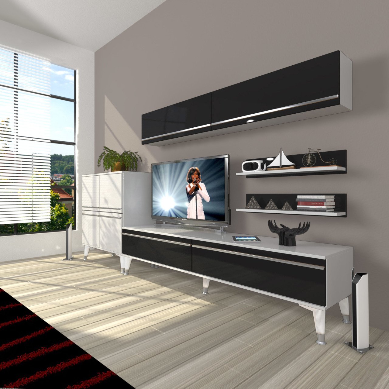 Decoraktiv Eko 6Y Mdf Std Silver Tv Ünitesi Tv Sehpası Beyaz - Siyah