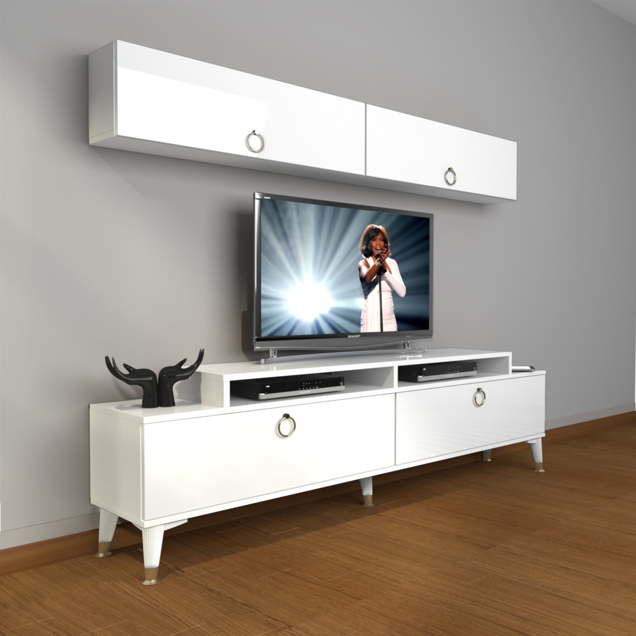 Decoraktiv Ekoflex 5 Mdf Gold Tv Ünitesi Tv Sehpası Parlak Beyaz