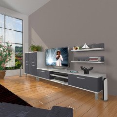 Decoraktiv Eko On Mdf Dvd Krom Ayaklı Tv Ünitesi Tv Sehpası Beyaz - Antrasit