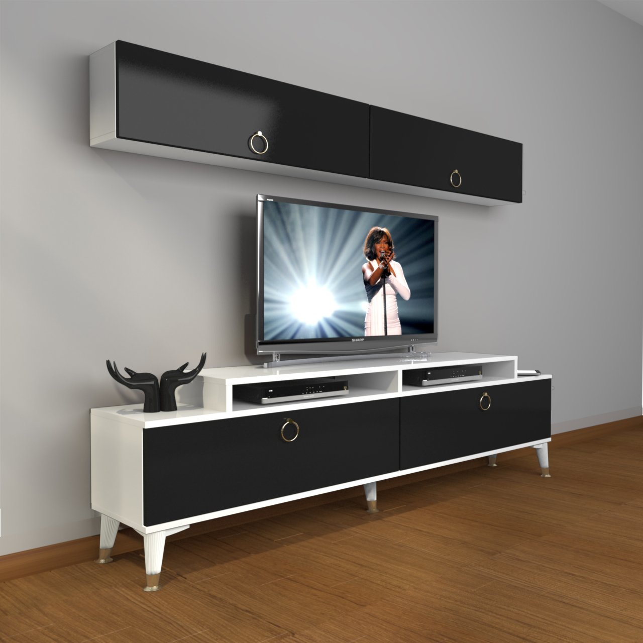 Decoraktiv Ekoflex 5 Mdf Gold Tv Ünitesi Tv Sehpası Beyaz - Siyah