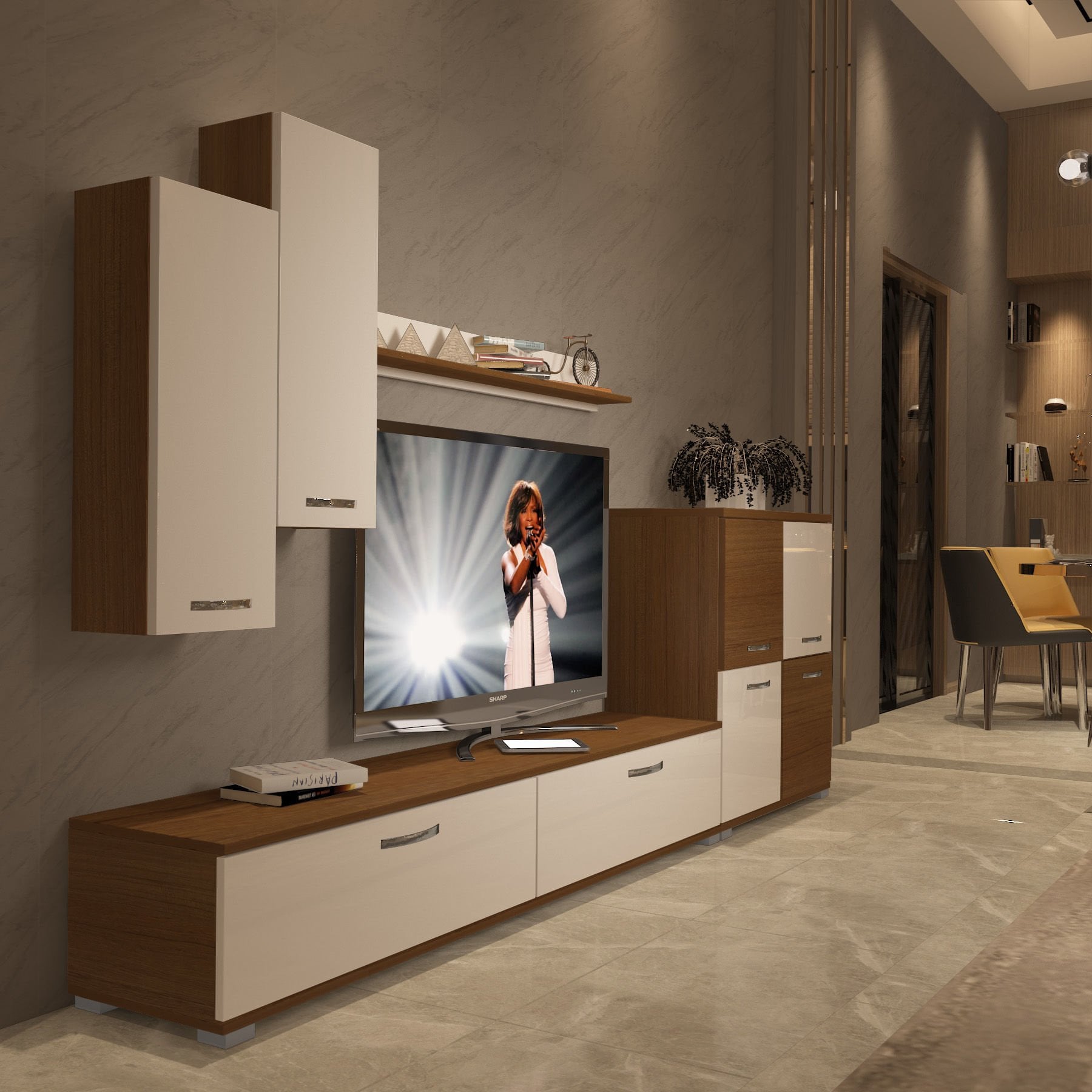 Decoraktiv Eko 6 Slm Std Tv Ünitesi Tv Sehpası Ceviz - Beyaz
