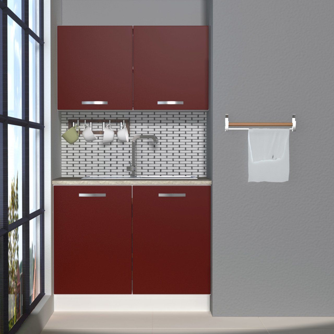 Decoraktiv Mini 100 MDF Hazır Mutfak Dolabı Bordo