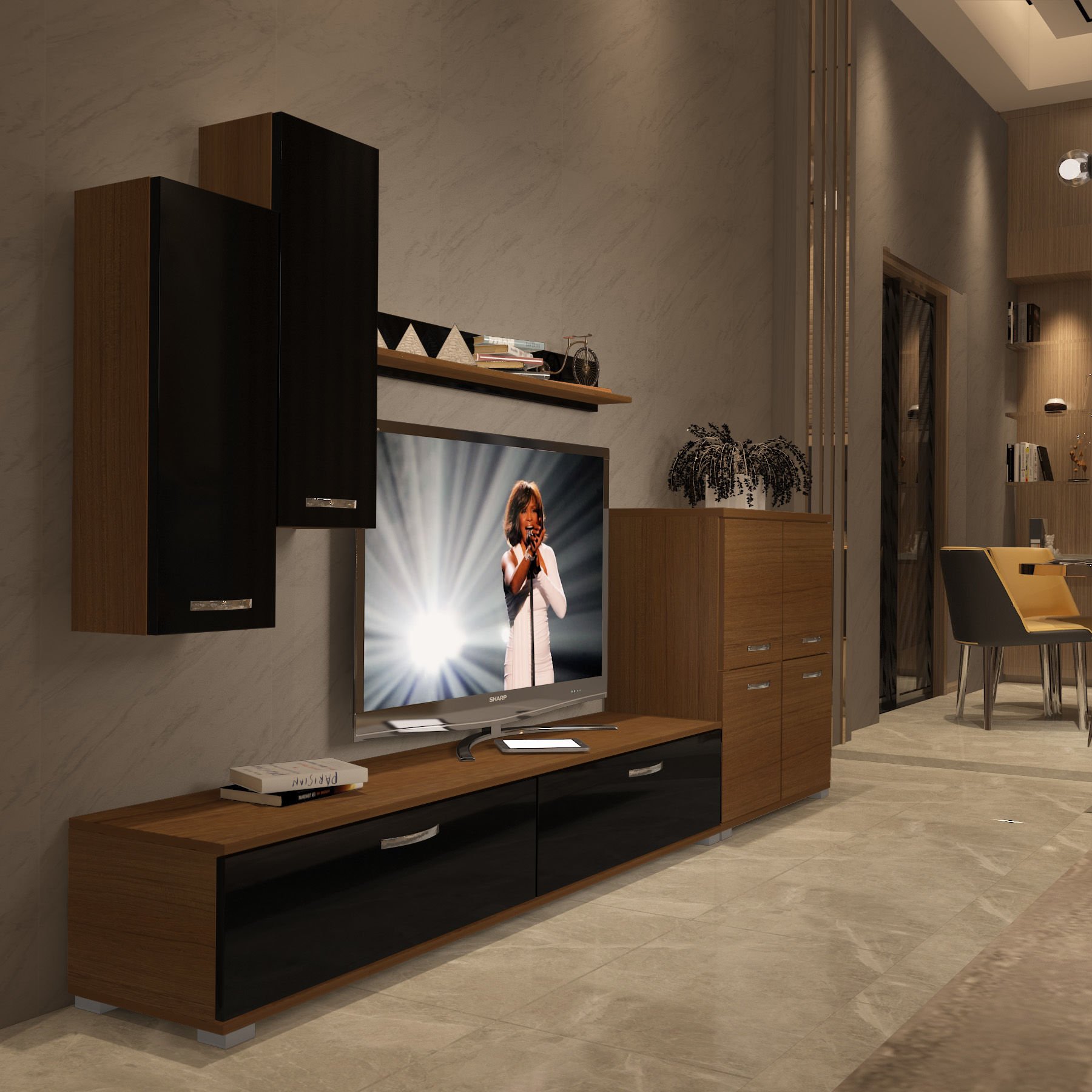 Decoraktiv Eko 6 Slm Std Tv Ünitesi Tv Sehpası Ceviz - Siyah