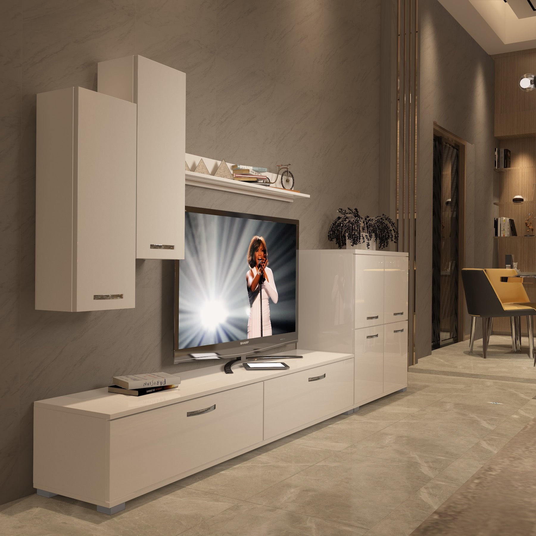 Decoraktiv Eko 6 Slm Std Tv Ünitesi Tv Sehpası Parlak Beyaz