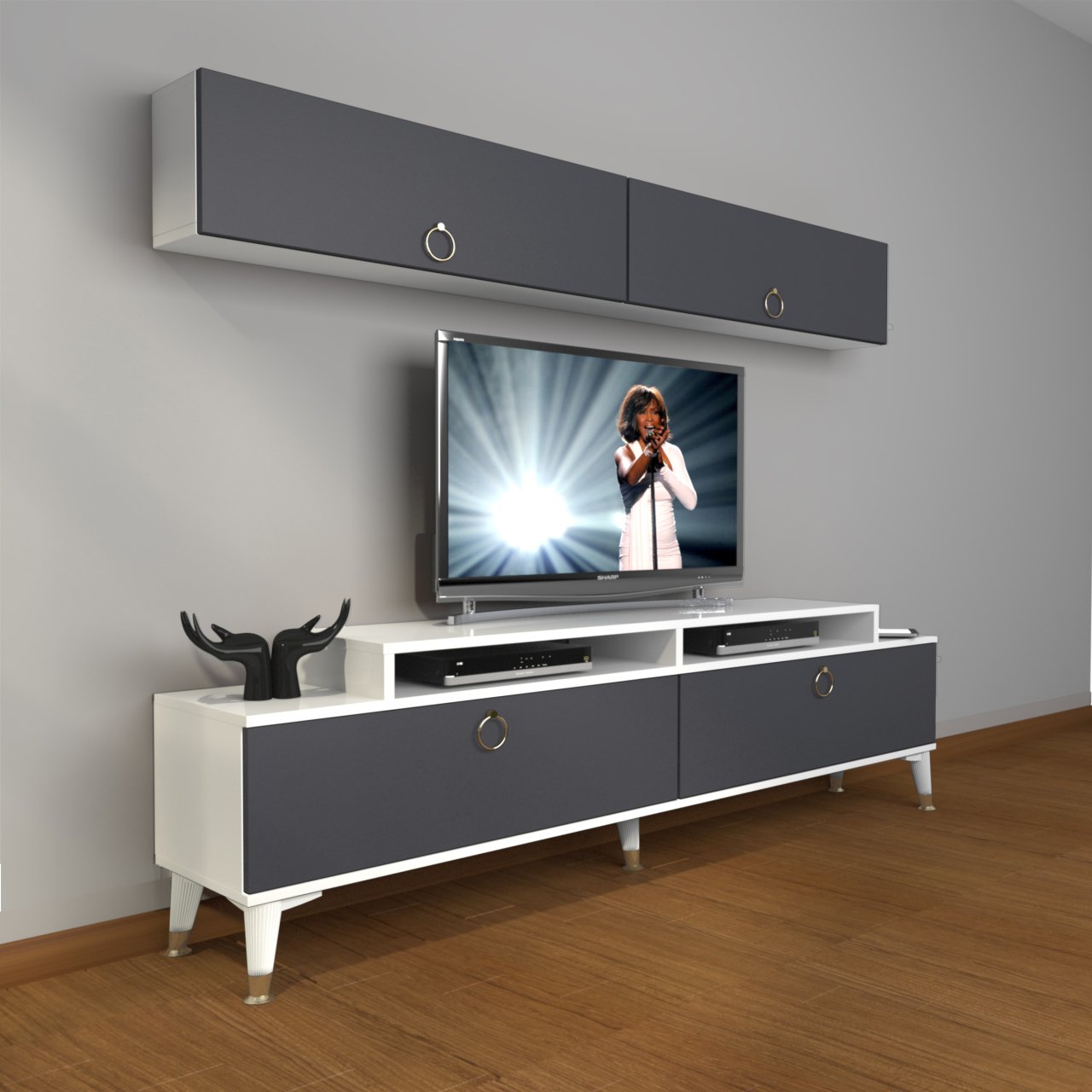 Decoraktiv Ekoflex 5 Mdf Gold Tv Ünitesi Tv Sehpası Beyaz - Antrasit