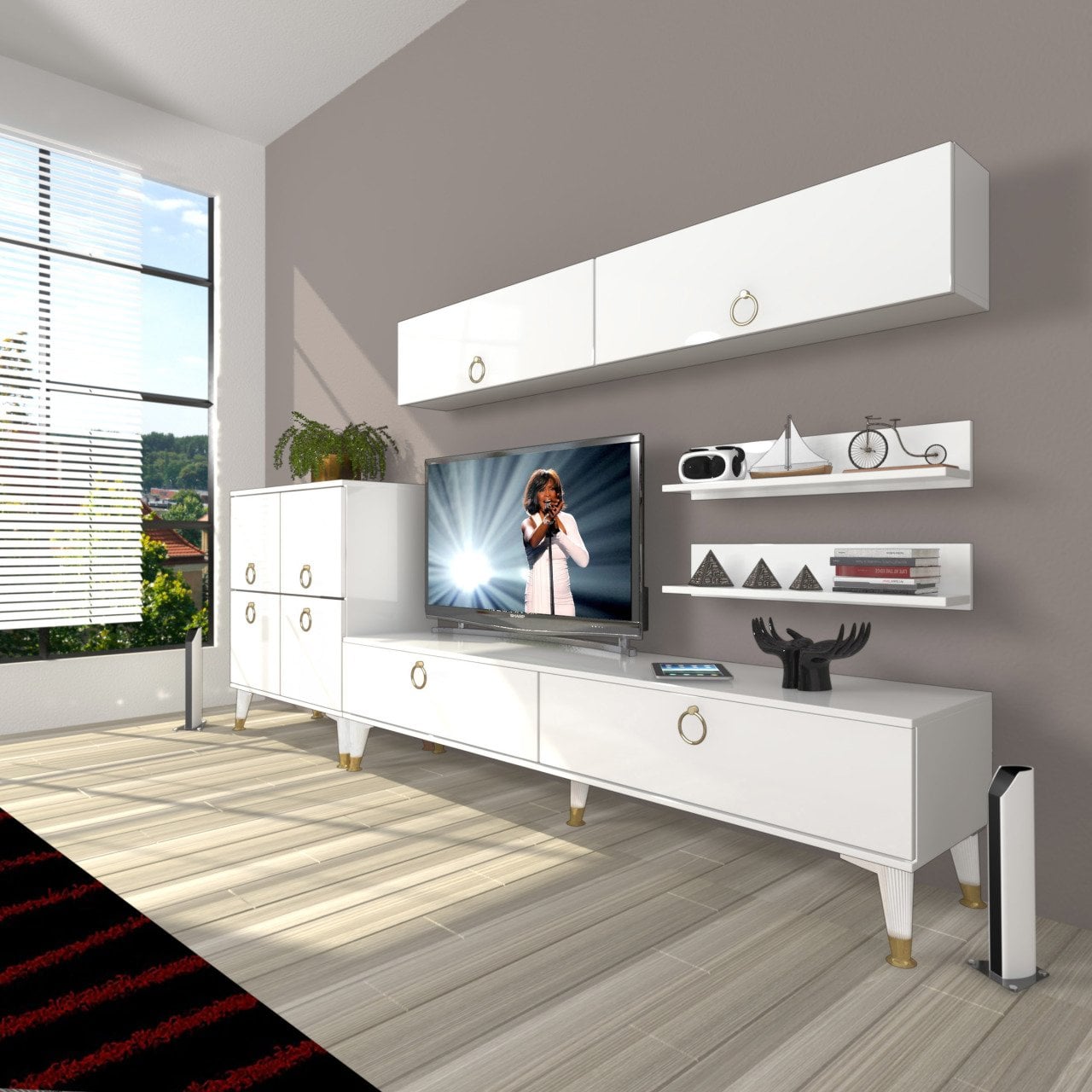 Decoraktiv Eko 6Y Mdf Std Gold Tv Ünitesi Tv Sehpası Parlak Beyaz
