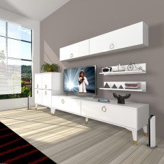 Decoraktiv Eko 6Y Mdf Std Gold Tv Ünitesi Tv Sehpası Parlak Beyaz