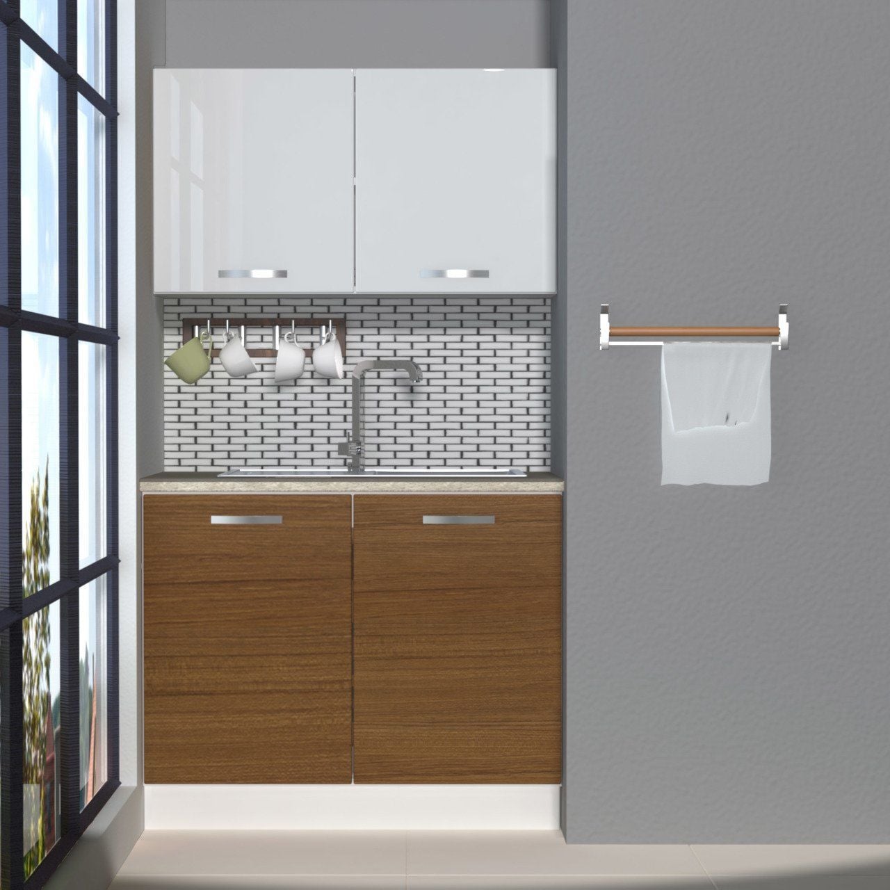 Decoraktiv Mini 100 MDF Hazır Mutfak Dolabı Ceviz - Beyaz