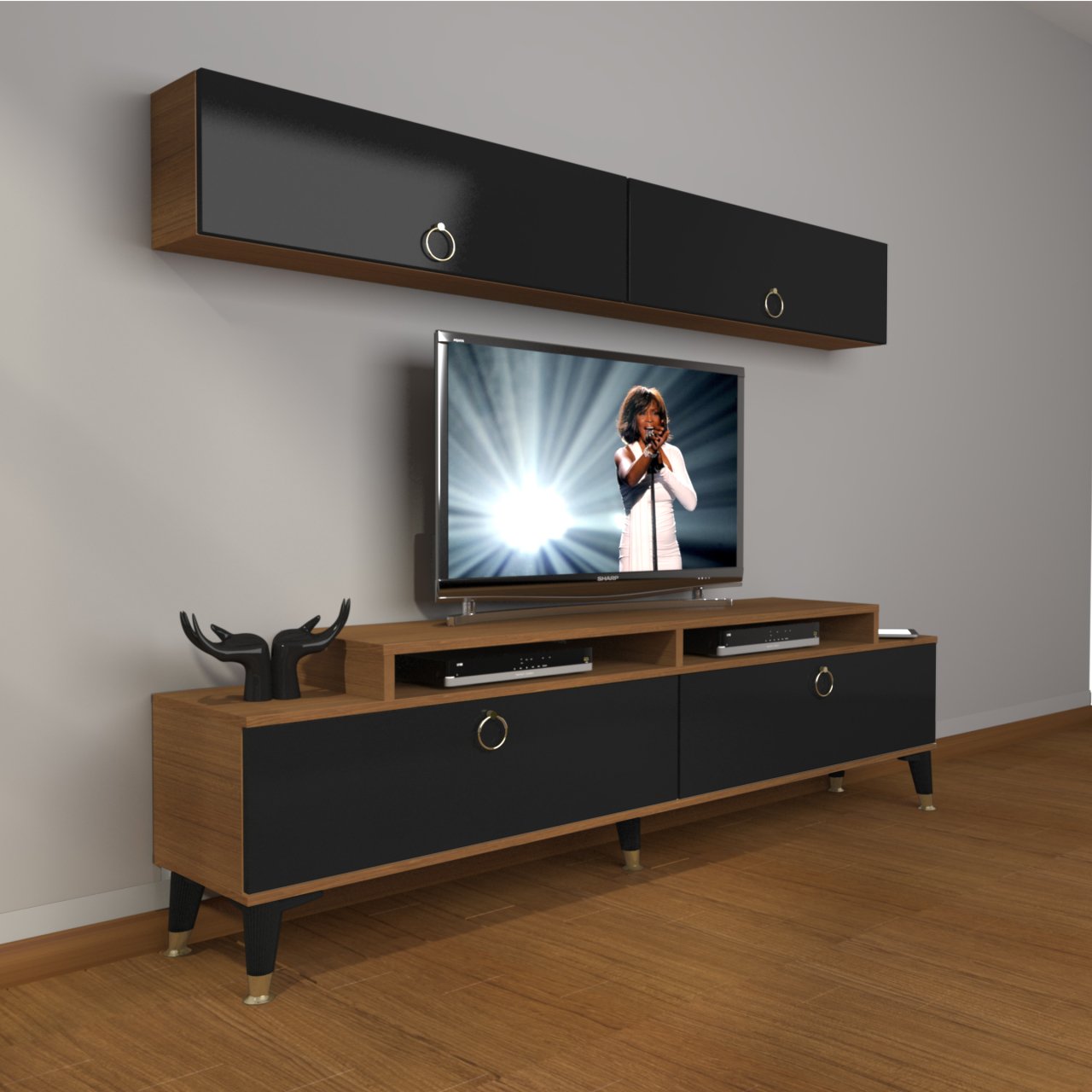 Decoraktiv Ekoflex 5 Mdf Gold Tv Ünitesi Tv Sehpası Ceviz - Siyah
