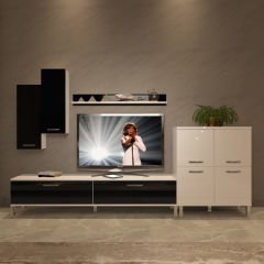 Decoraktiv Eko 6 Slm Std Krom Ayaklı Tv Ünitesi Tv Sehpası Beyaz - Siyah