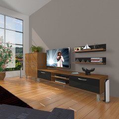 Decoraktiv Eko On Mdf Dvd Krom Ayaklı Tv Ünitesi Tv Sehpası Ceviz - Siyah