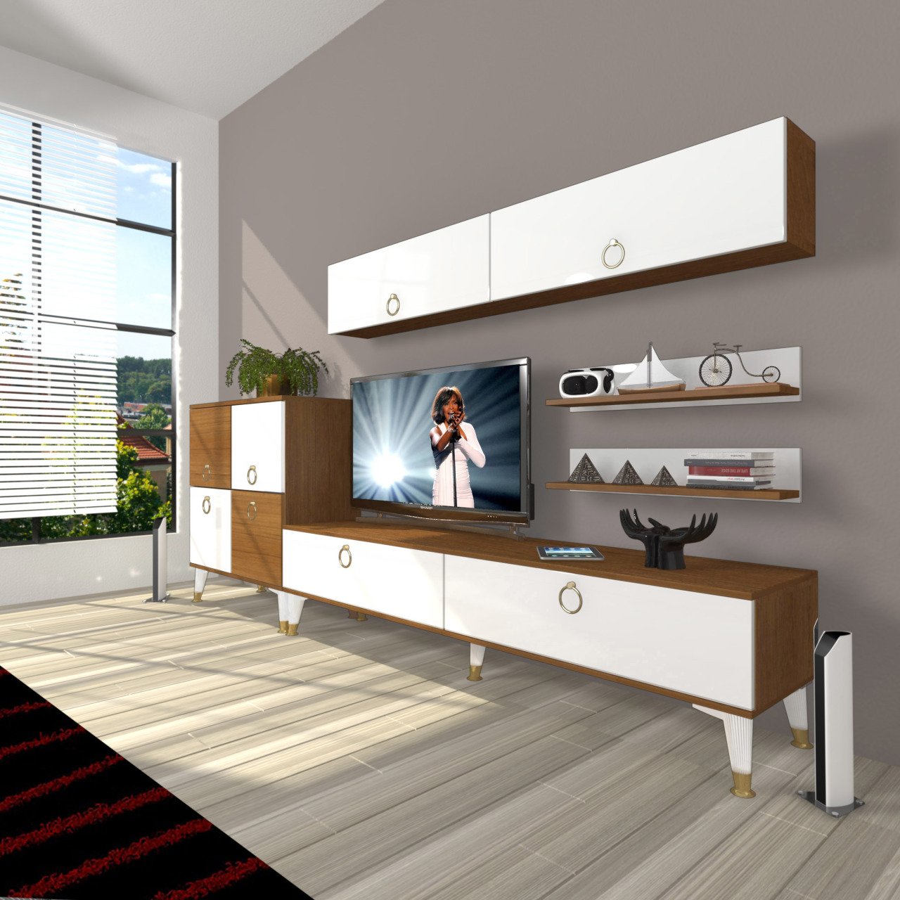 Decoraktiv Eko 6Y Mdf Std Gold Tv Ünitesi Tv Sehpası Ceviz - Beyaz