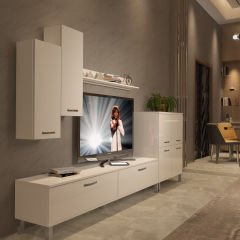 Decoraktiv Eko 6 Slm Std Krom Ayaklı Tv Ünitesi Tv Sehpası Parlak Beyaz