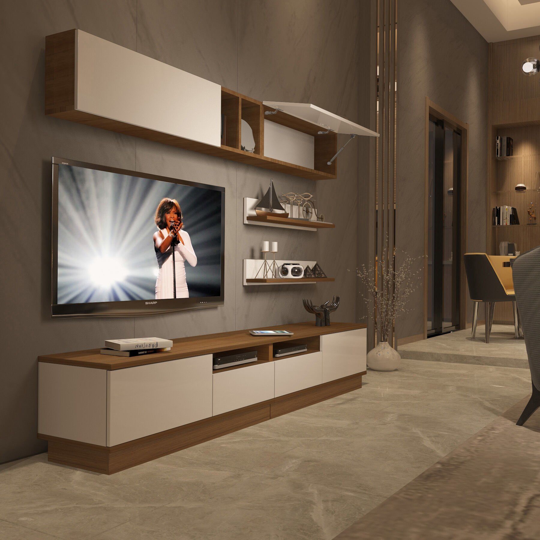 Decoraktiv Trendstyle 5220S Slm Tv Ünitesi Tv Sehpası Ceviz - Beyaz