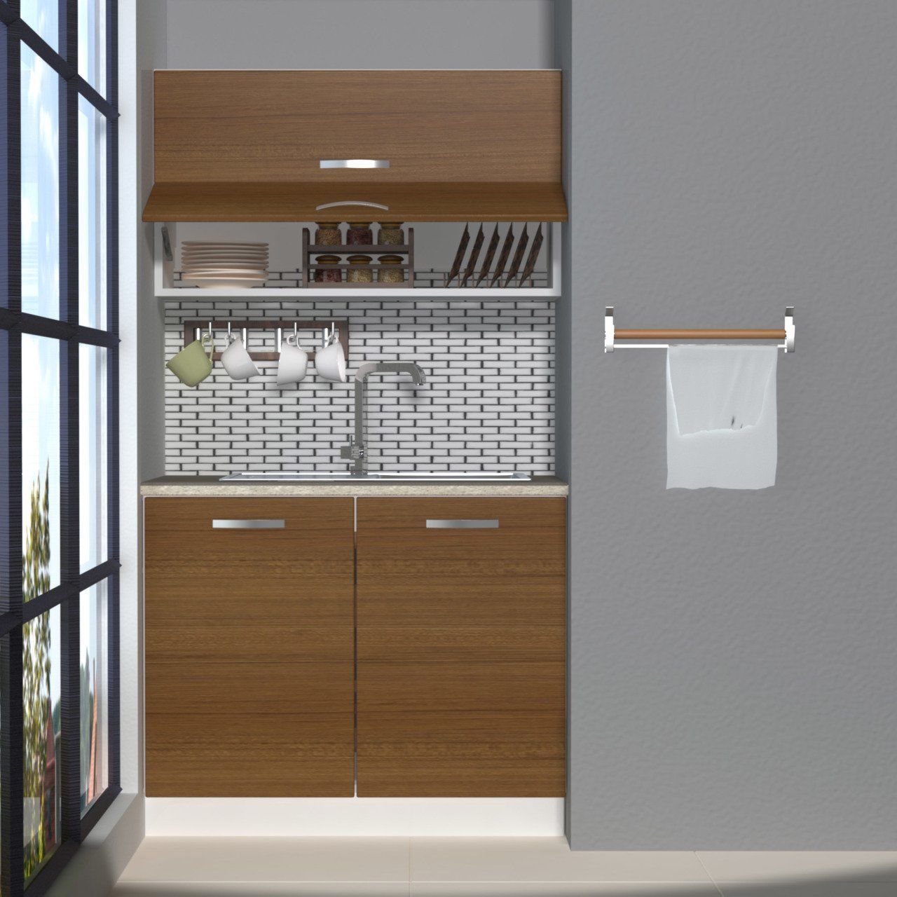 Decoraktiv Mini 100Y MDF Hazır Mutfak Dolabı Ceviz