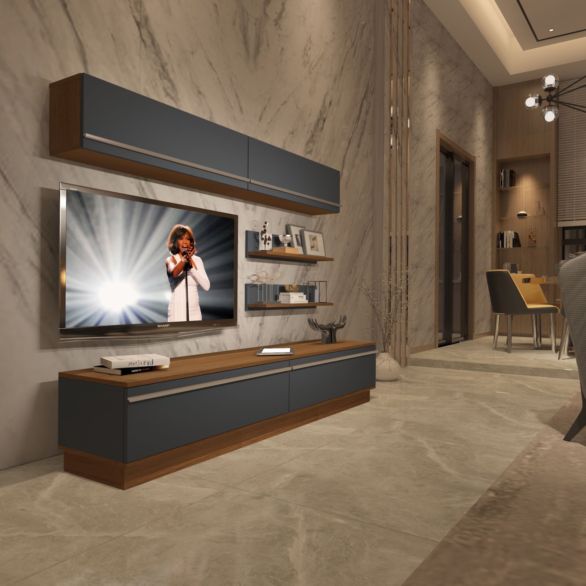 Decoraktiv Eko 5B Mdf Std Tv Ünitesi Tv Sehpası Ceviz - Antrasit