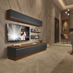 Decoraktiv Eko 5B Mdf Std Tv Ünitesi Tv Sehpası Ceviz - Antrasit