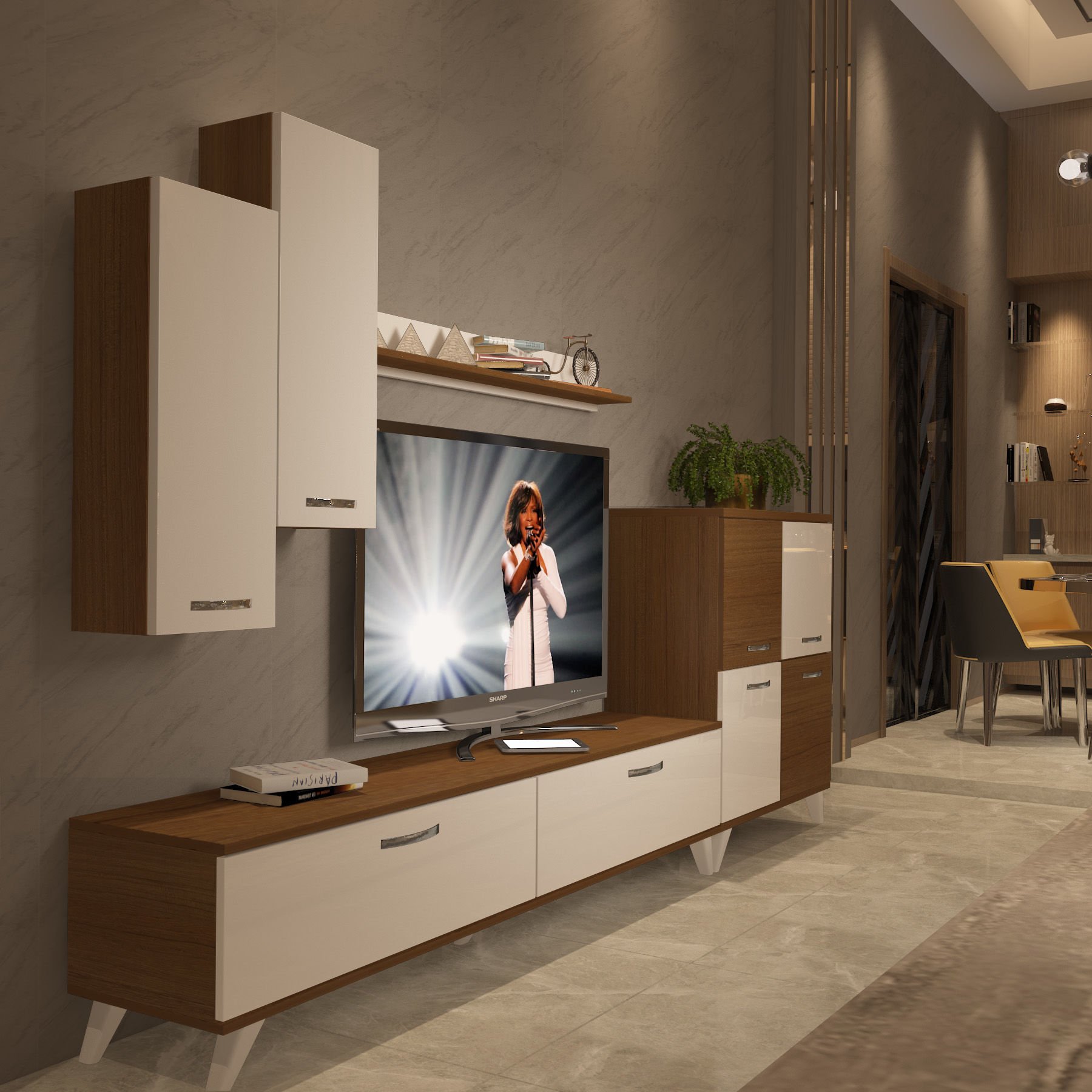 Decoraktiv Eko 6 Slm Std Retro Tv Ünitesi Tv Sehpası Ceviz - Beyaz