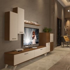 Decoraktiv Eko 6 Slm Std Retro Tv Ünitesi Tv Sehpası Ceviz - Beyaz