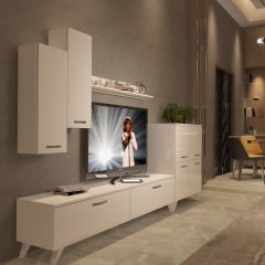 Decoraktiv Eko 6 Slm Std Retro Tv Ünitesi Tv Sehpası Parlak Beyaz