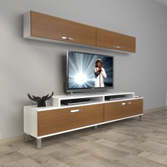 Decoraktiv Ekoflex 5 Slm Krom Ayaklı Tv Ünitesi Tv Sehpası Beyaz - Ceviz