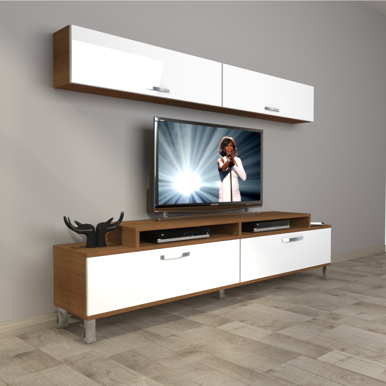 Decoraktiv Ekoflex 5 Slm Krom Ayaklı Tv Ünitesi Tv Sehpası Ceviz - Beyaz