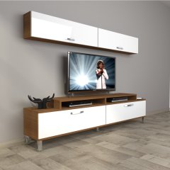 Decoraktiv Ekoflex 5 Slm Krom Ayaklı Tv Ünitesi Tv Sehpası Ceviz - Beyaz