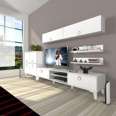 Decoraktiv Eko 6Y Mdf Dvd Gold Tv Ünitesi Tv Sehpası Parlak Beyaz