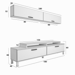 Decoraktiv Ekoflex 5 Slm Krom Ayaklı Tv Ünitesi Tv Sehpası Ceviz - Siyah