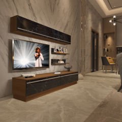 Decoraktiv Eko 5B Mdf Std Tv Ünitesi Tv Sehpası Ceviz - Siyah Mermer