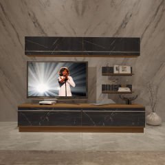 Decoraktiv Eko 5B Mdf Std Tv Ünitesi Tv Sehpası Ceviz - Siyah Mermer