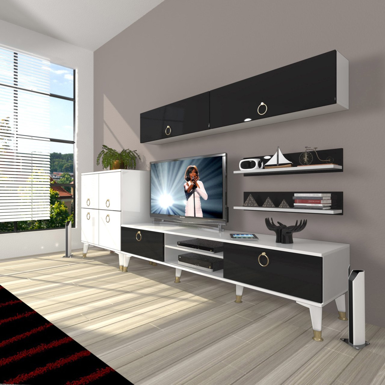 Decoraktiv Eko 6Y Mdf Dvd Gold Tv Ünitesi Tv Sehpası Beyaz - Siyah