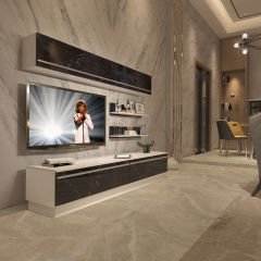 Decoraktiv Eko 5B Mdf Std Tv Ünitesi Tv Sehpası Beyaz - Siyah Mermer