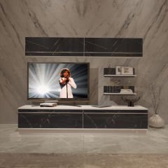 Decoraktiv Eko 5B Mdf Std Tv Ünitesi Tv Sehpası Beyaz - Siyah Mermer