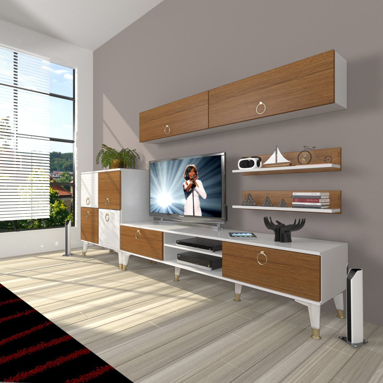 Decoraktiv Eko 6Y Mdf Dvd Gold Tv Ünitesi Tv Sehpası Beyaz - Ceviz