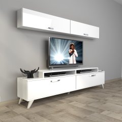 Decoraktiv Ekoflex 5 Slm Retro Tv Ünitesi Tv Sehpası Parlak Beyaz