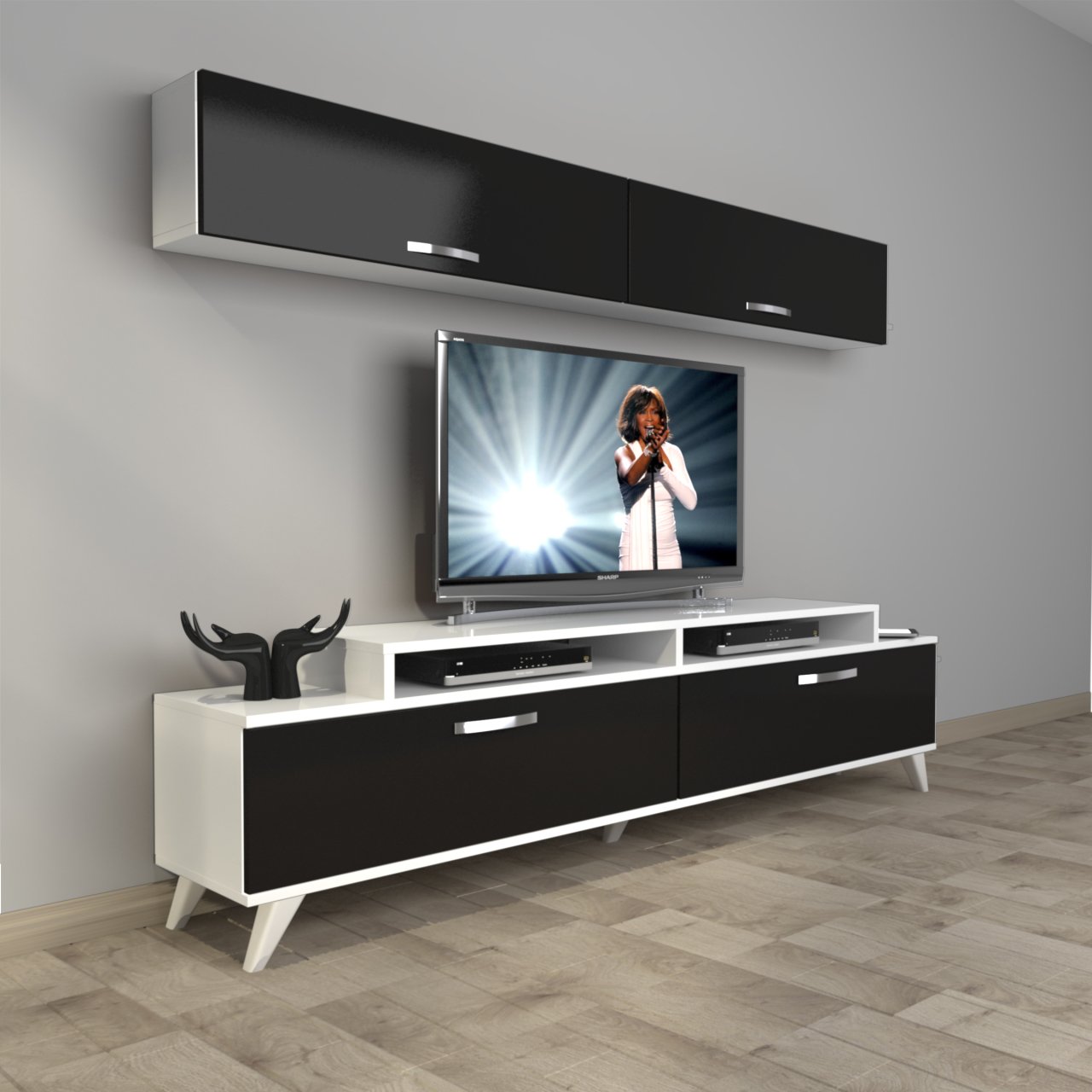 Decoraktiv Ekoflex 5 Slm Retro Tv Ünitesi Tv Sehpası Beyaz - Siyah