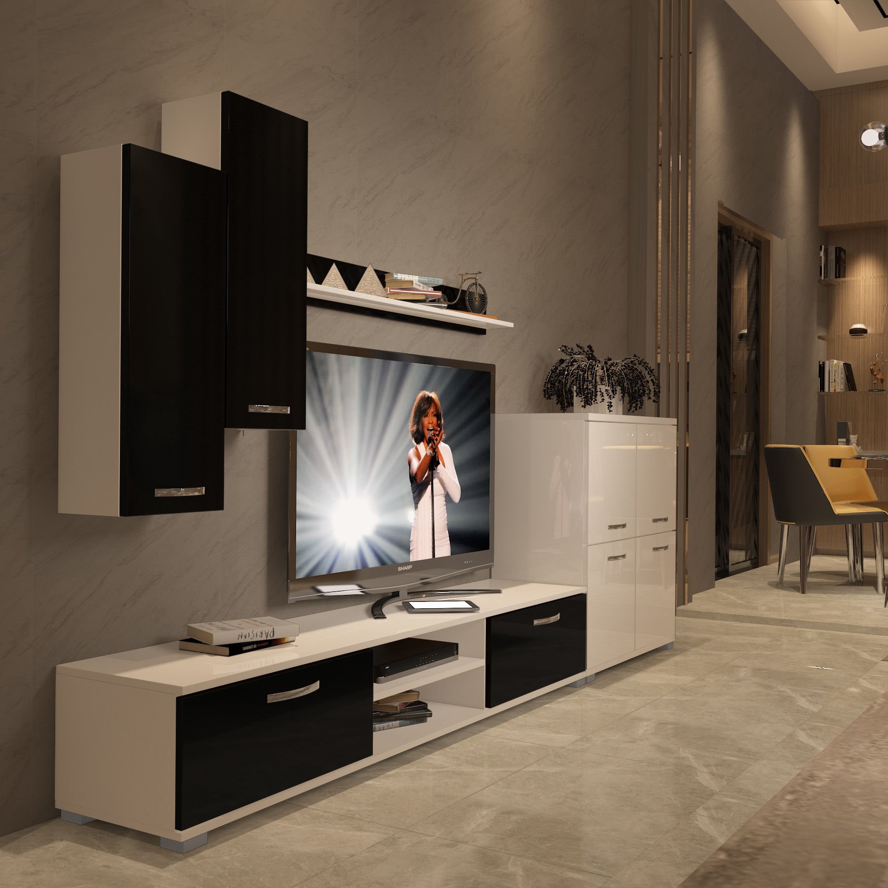 Decoraktiv Eko 6 Slm Dvd Tv Ünitesi Tv Sehpası Beyaz - Siyah