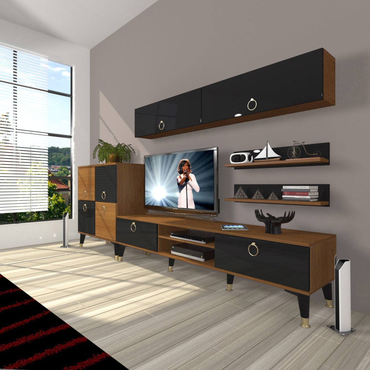 Decoraktiv Eko 6Y Mdf Dvd Gold Tv Ünitesi Tv Sehpası Ceviz - Siyah