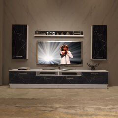 Decoraktiv Trendstyle 5220D Mdf Tv Ünitesi Tv Sehpası Beyaz - Siyah Mermer
