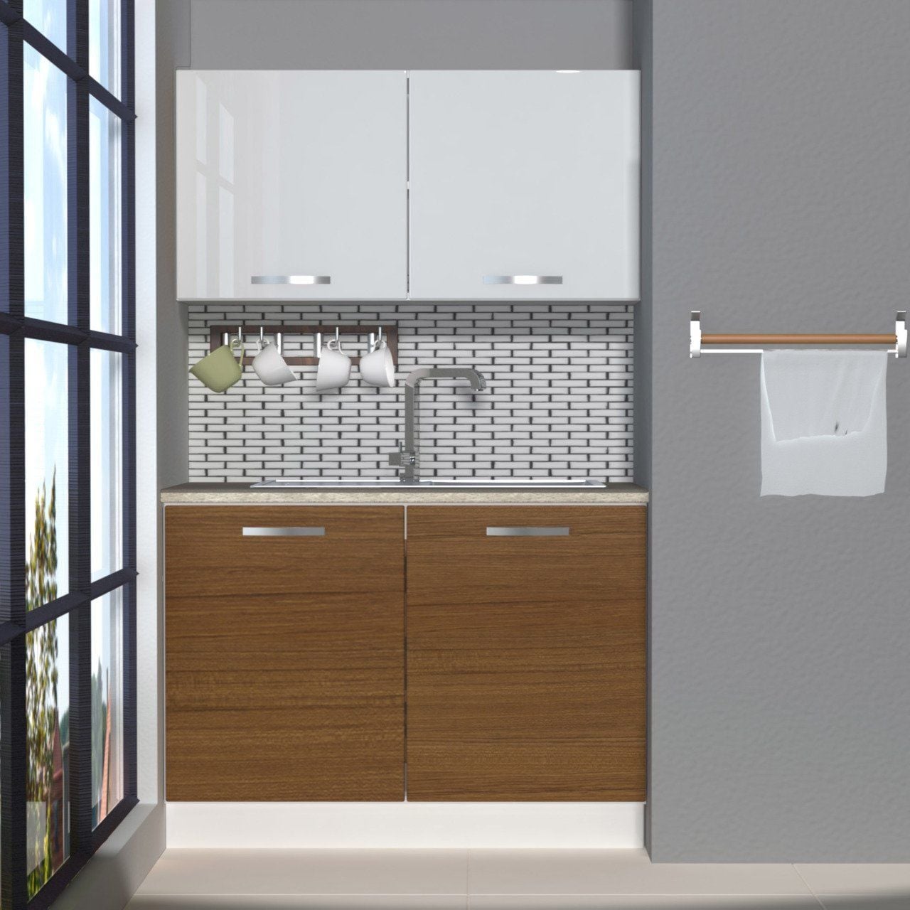 Decoraktiv Mini 120 MDF Hazır Mutfak Dolabı Ceviz - Beyaz