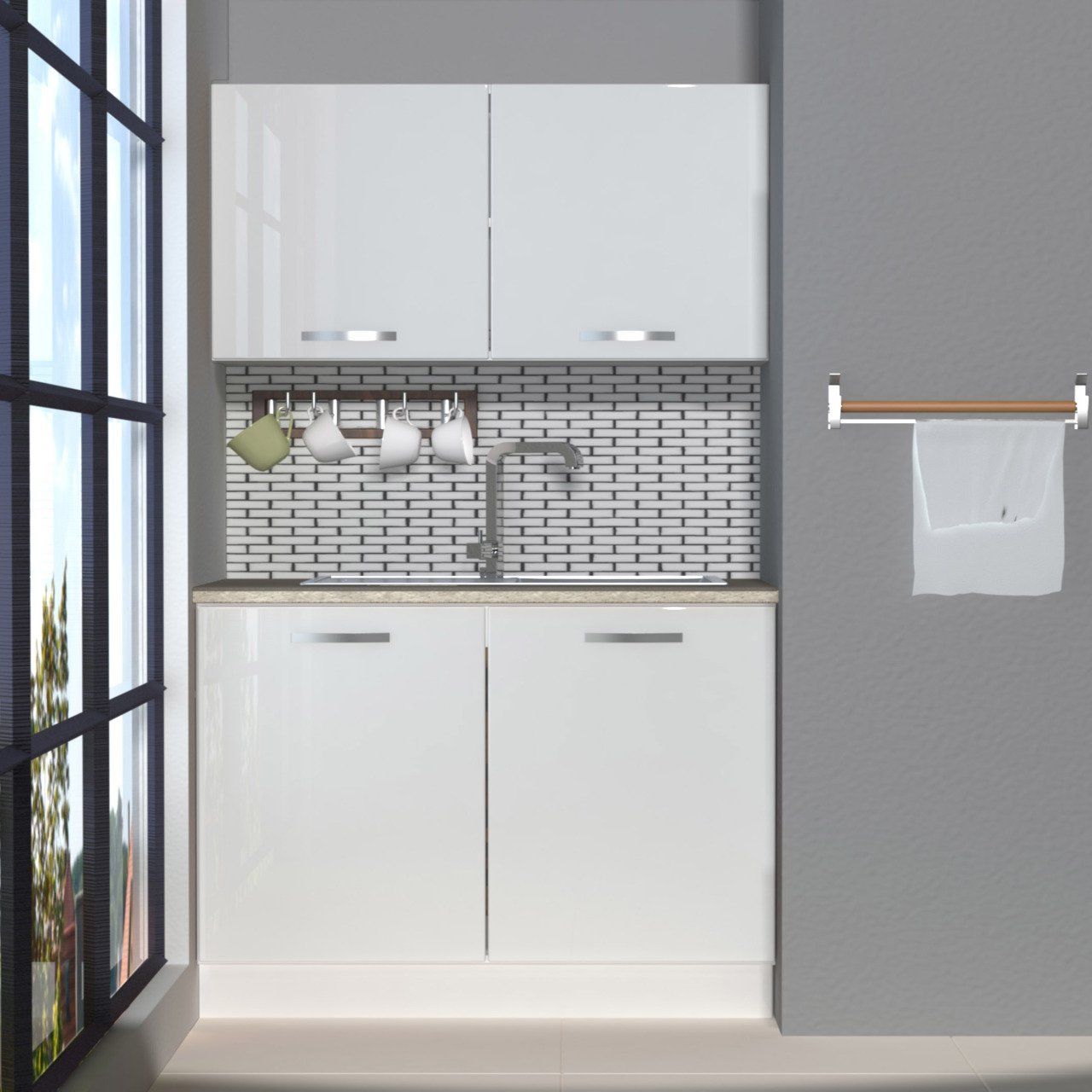 Decoraktiv Mini 120 MDF Hazır Mutfak Dolabı Parlak Beyaz
