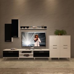 Decoraktiv Eko 6 Slm Dvd Krom Ayaklı Tv Ünitesi Tv Sehpası Beyaz - Siyah