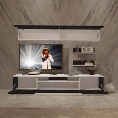 Decoraktiv Trendstyle 5 Mdf Tv Ünitesi Tv Sehpası Beyaz - Siyah Mermer