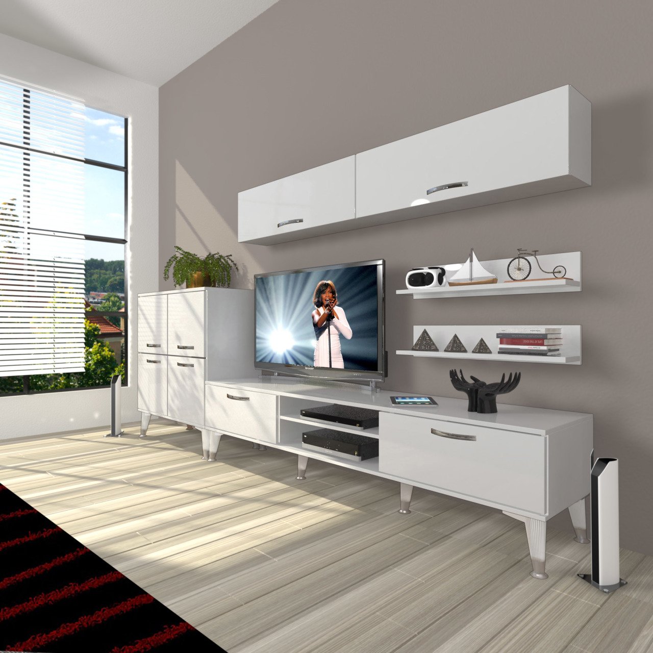 Decoraktiv Eko 6Y Slm Dvd Silver Tv Ünitesi Tv Sehpası Parlak Beyaz