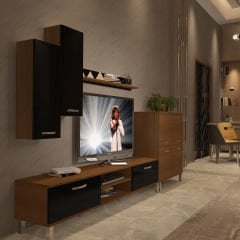 Decoraktiv Eko 6 Slm Dvd Krom Ayaklı Tv Ünitesi Tv Sehpası Ceviz - Siyah