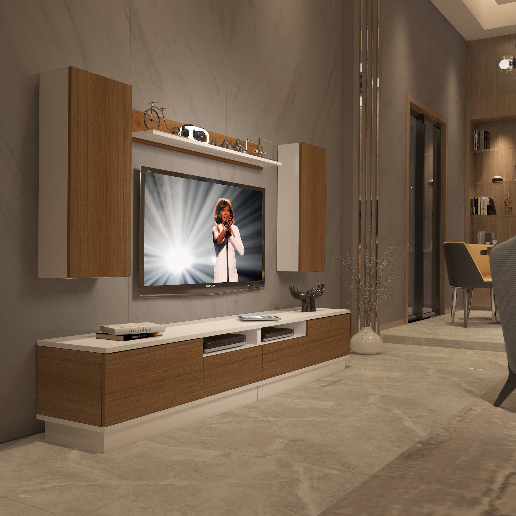 Decoraktiv Trendstyle 5220DS Mdf Tv Ünitesi Tv Sehpası Beyaz - Ceviz