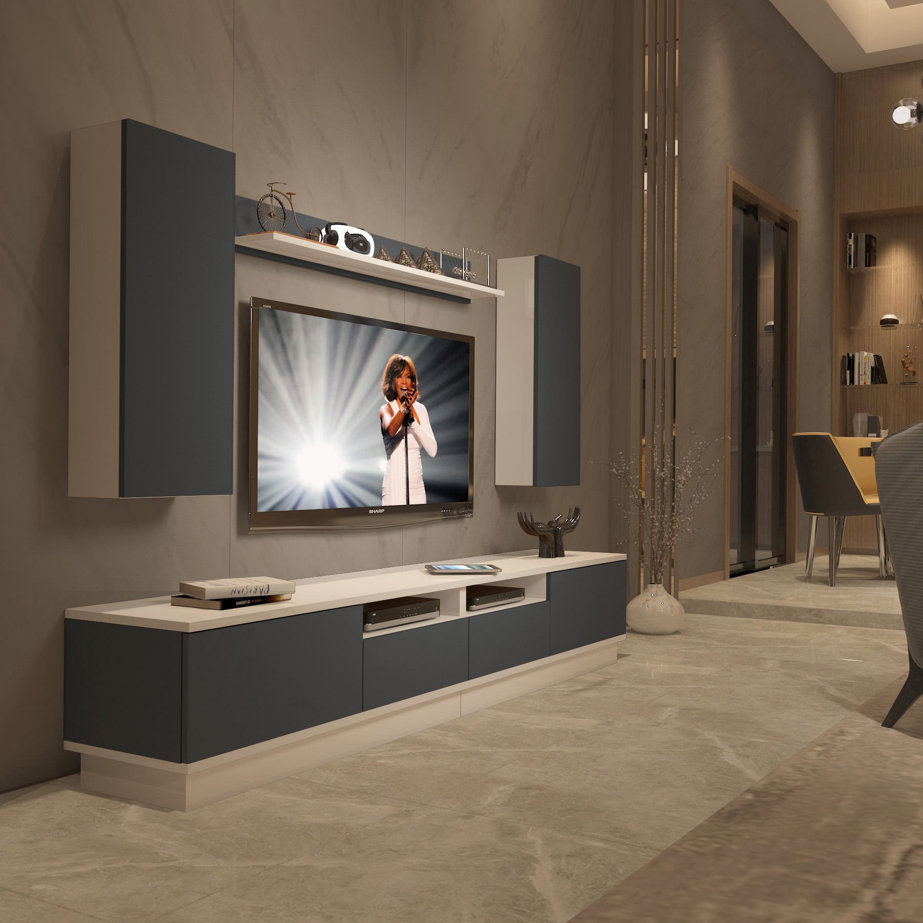 Decoraktiv Trendstyle 5220DS Mdf Tv Ünitesi Tv Sehpası Beyaz - Antrasit