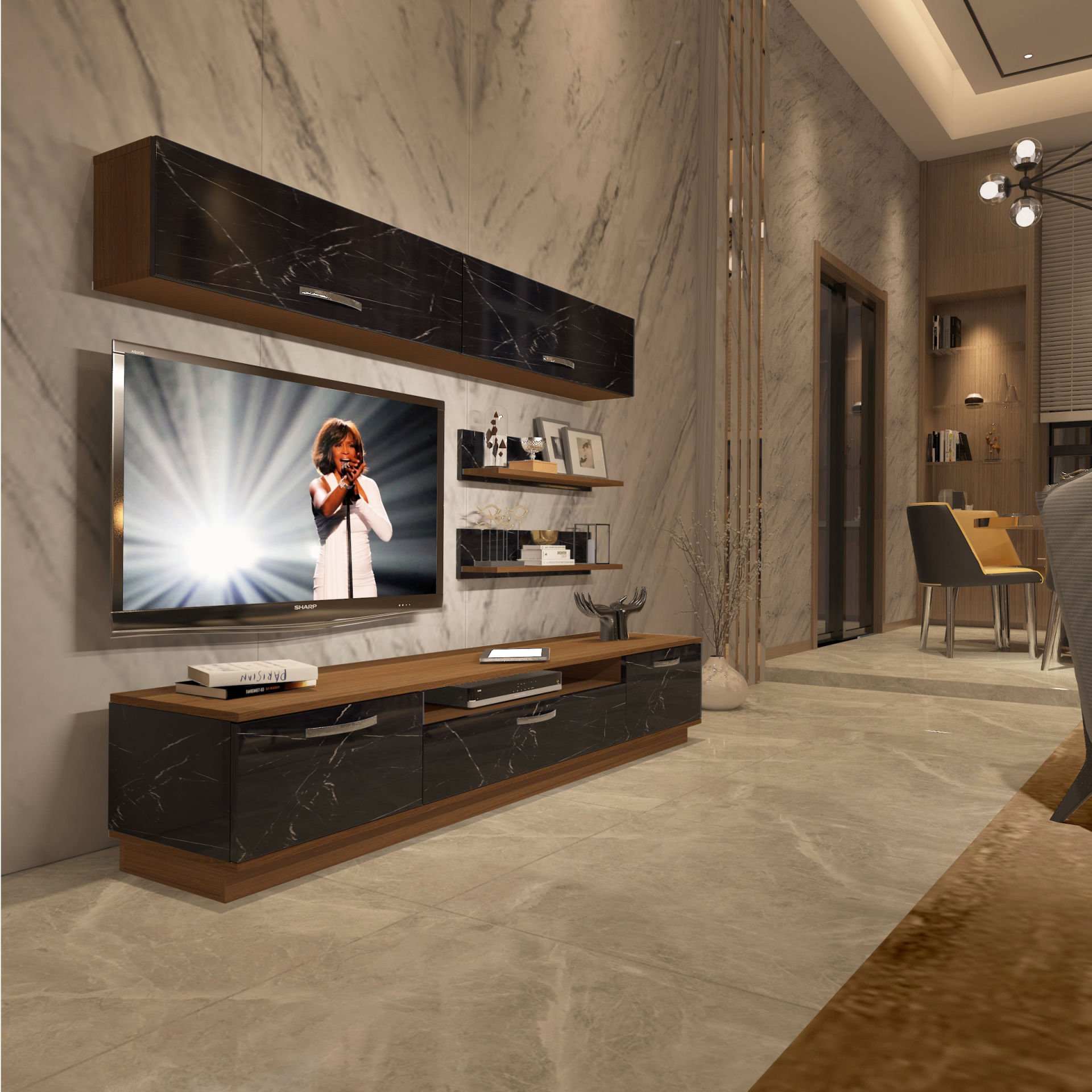 Decoraktiv Trendstyle 5 Mdf Tv Ünitesi Tv Sehpası Ceviz - Siyah Mermer