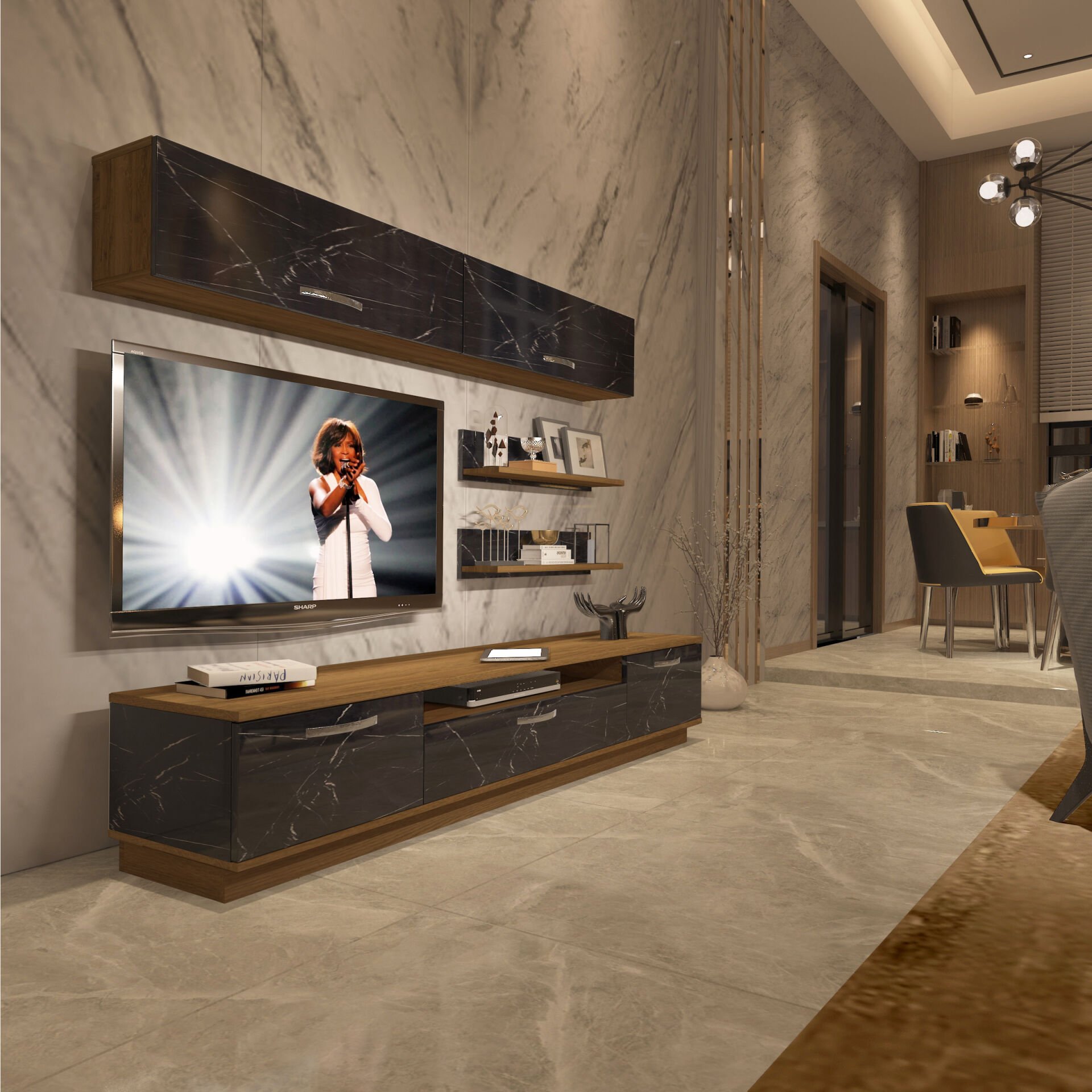 Decoraktiv Trendstyle 5 Mdf Tv Ünitesi Tv Sehpası Pera - Siyah Mermer